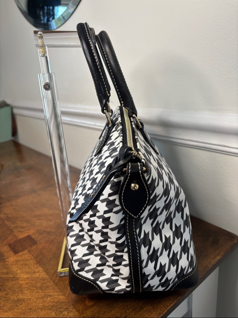 Dooney & Bourke Black and White Houndstooth Tote - Picture 12 of 16
